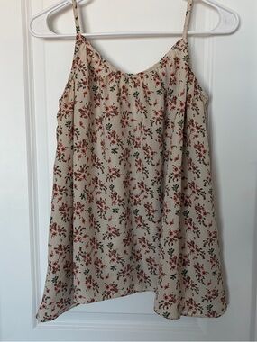 Women's Cream Floral Spaghetti Strap Tank Top